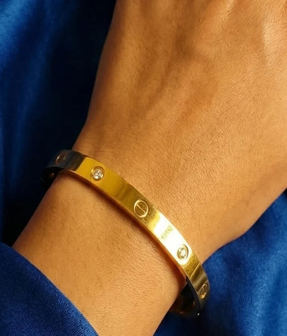 Rose Dew Gold Tone Studded Crystal Cuff Bangle Minimalist Industrial Chic Daily Wear Gifting Pakistan