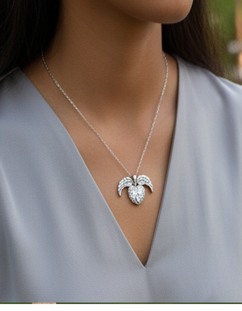 Elegant Angel Wing Heart Pendant Necklace