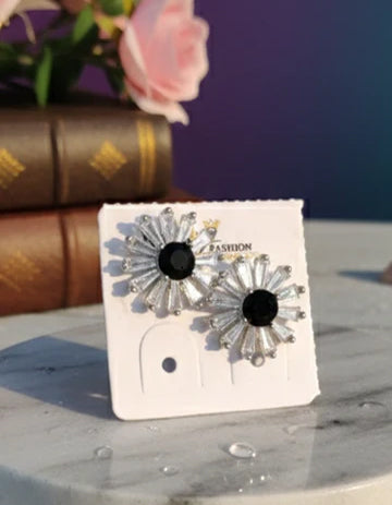 Black Onyx Baguette Crystal Starburst Statement Stud Earrings