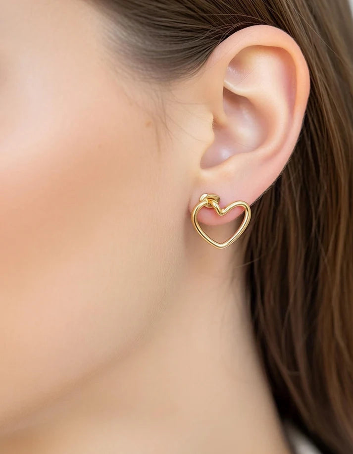 Gold stainless steel open wire heart minimalist stud earrings — Rose Dew Pakistan