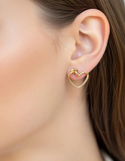 Gold stainless steel open wire heart minimalist stud earrings — Rose Dew Pakistan