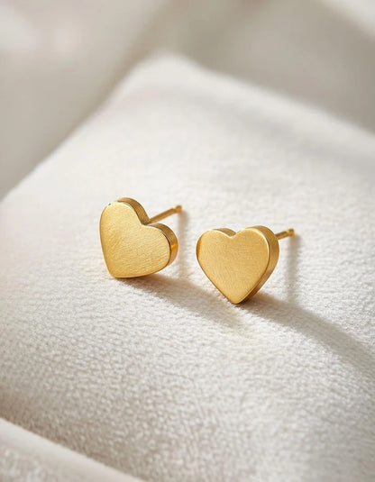Gold Stainless Steel Engraved Heart Stud Earrings Tarnish Resistant Daily Wear Rose Dew Pakistan