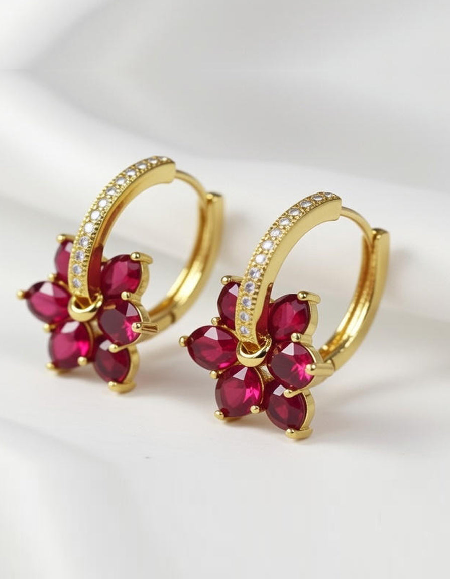 The Ruby Floral Radiance Drop Earrings