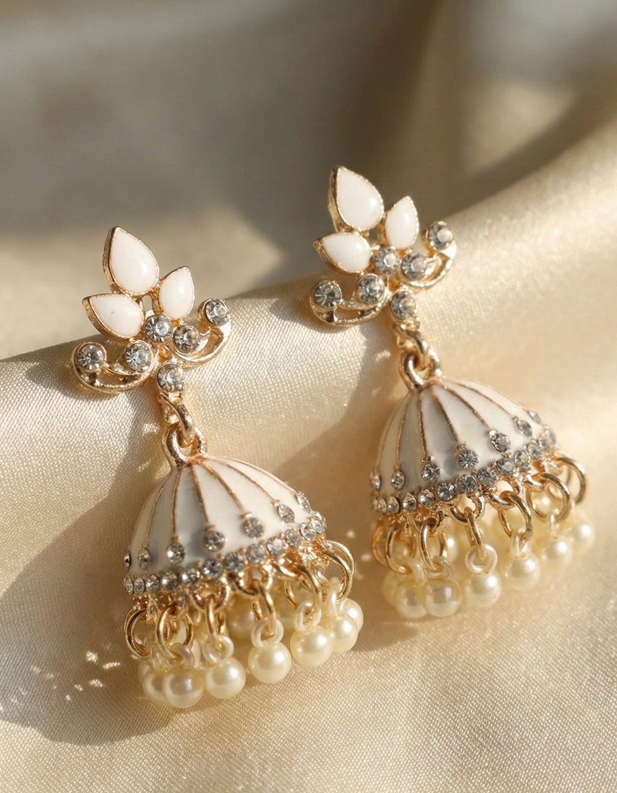 The Ornate Pearl-Drop White Jhumkas