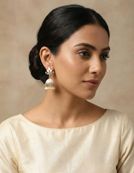 The Ornate Pearl-Drop White Jhumkas