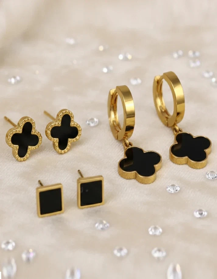 Gold Butterfly Flower Hoop Stainless Steel Earring Trio Set