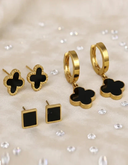 Gold Butterfly Flower Hoop Stainless Steel Earring Trio Set