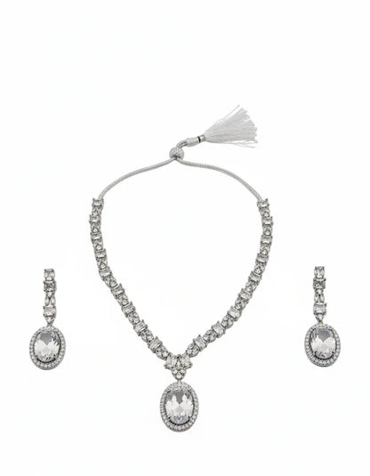 Oval Cut CZ Pave Halo Drop Earrings Classic Diamond Look Bridal Set Pakistan Rose Dew