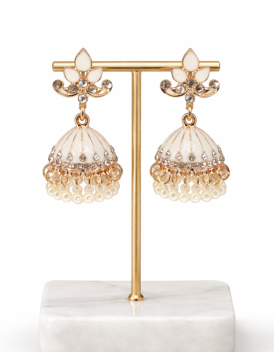 The Ornate Pearl-Drop White Jhumkas
