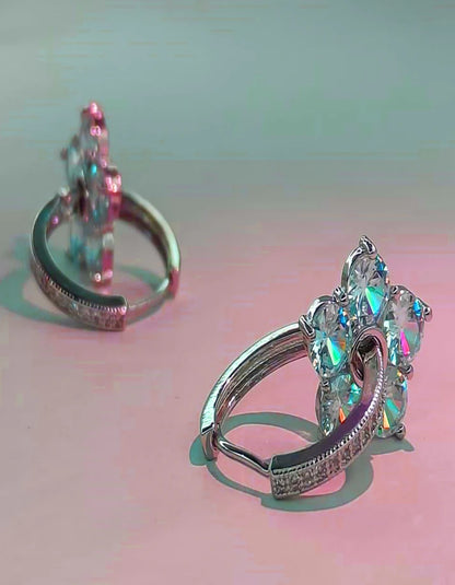 Rose Dew Clear Crystal Floral Huggie Drop Earrings Diamond Like Brilliance Bridal Formal Gifting Pakistan