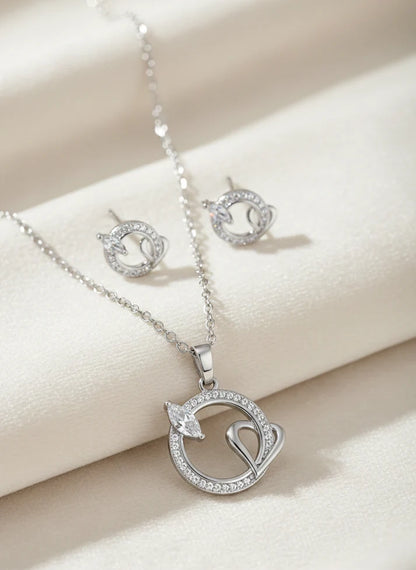 Sterling silver celestial heart necklace and earrings set crystal Rose Dew Pakistan