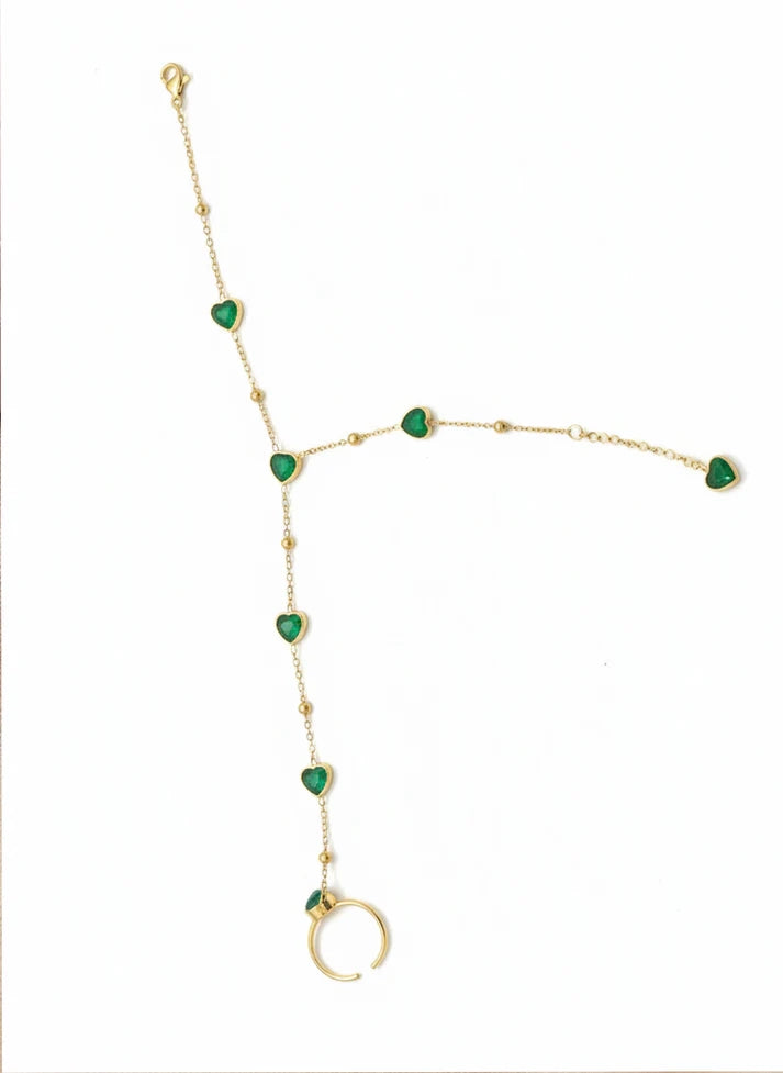 Crimson heart hand chain bracelet gold stainless steel ring Rose Dew Pakistan