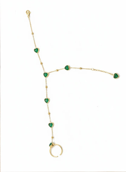 Crimson heart hand chain bracelet gold stainless steel ring Rose Dew Pakistan