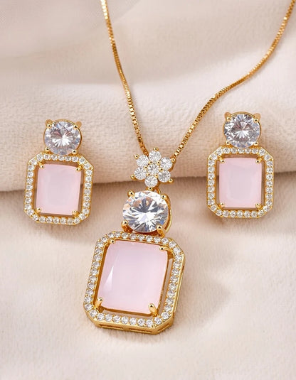 Close up crystal flower cluster teardrop necklace earrings set Rose Dew silver