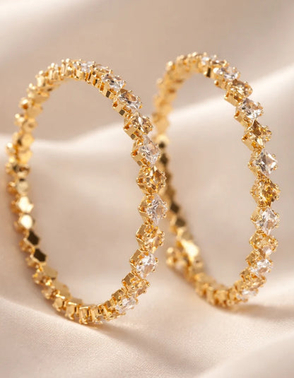 Woman wearing crystal stone gold adjustable bangle set wedding style Rose Dew Pakistan