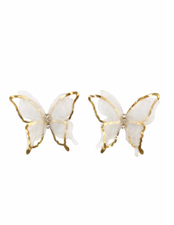 Ethereal silk butterfly earrings white fabric gold crystal Rose Dew Pakistan
