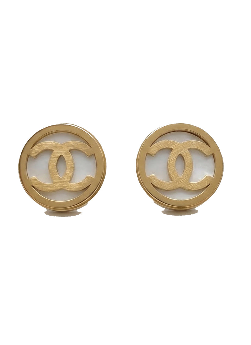 Gilded interlock circle stud earrings white enamel gold tone Rose Dew Pakistan