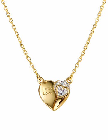 Golden key heart lock pendant necklace crystal romantic Rose Dew Pakistan