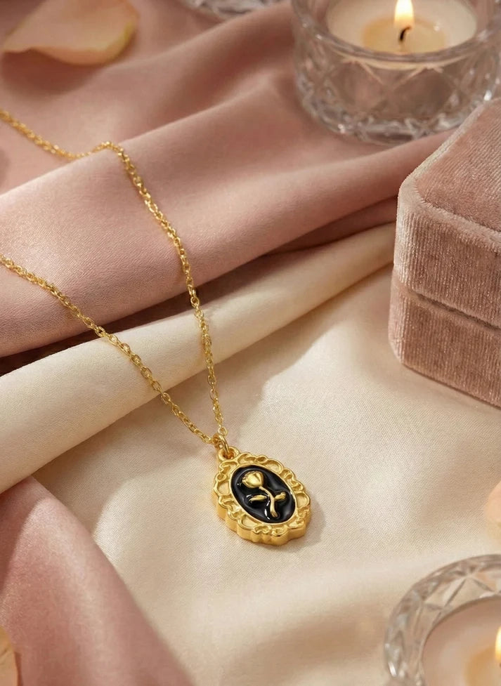 Golden radiant blossom floral charm necklace crystal gold tone Rose Dew Pakistan