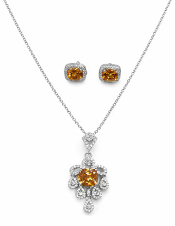 Golden royal halo necklace earrings jewelry set clear crystal Rose Dew Pakistan