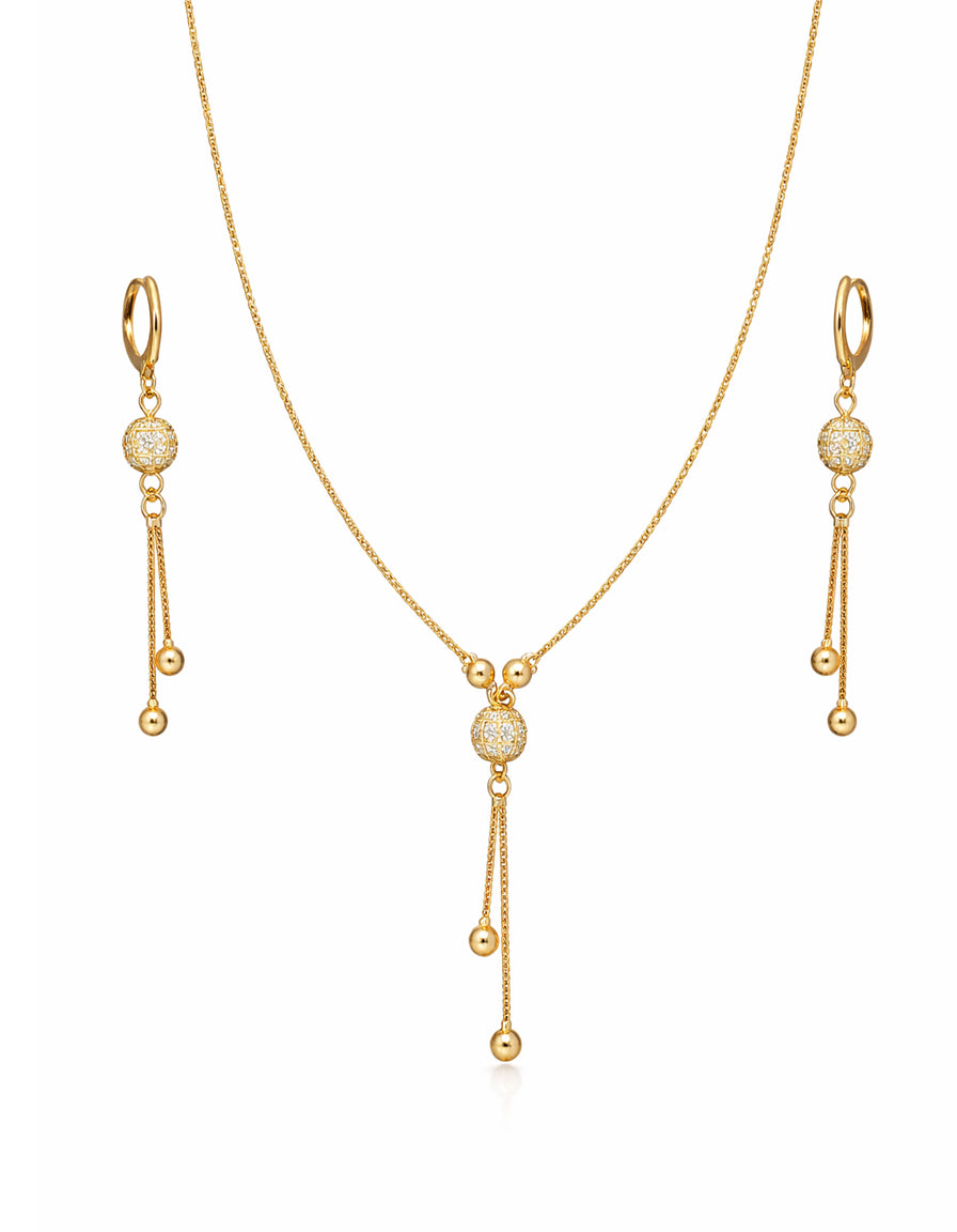 Golden sphere pavé necklace and tassel earrings jewelry set crystal Rose Dew Pakistan