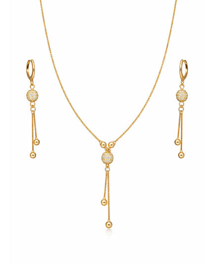 Golden sphere pavé necklace and tassel earrings jewelry set crystal Rose Dew Pakistan