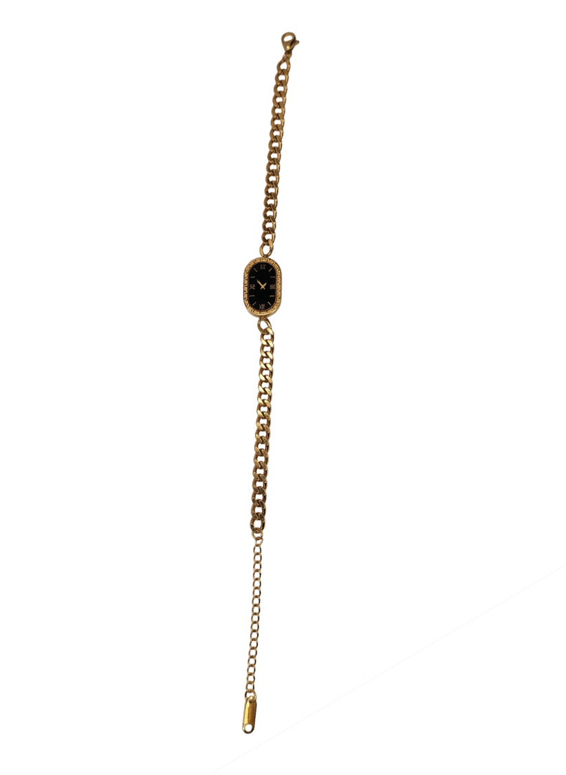 Heritage watch face curb link gold bracelet black dial Rose Dew Pakistan
