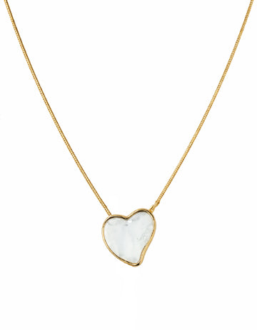 Luminous white heart pendant necklace gold frame romantic Rose Dew Pakistan