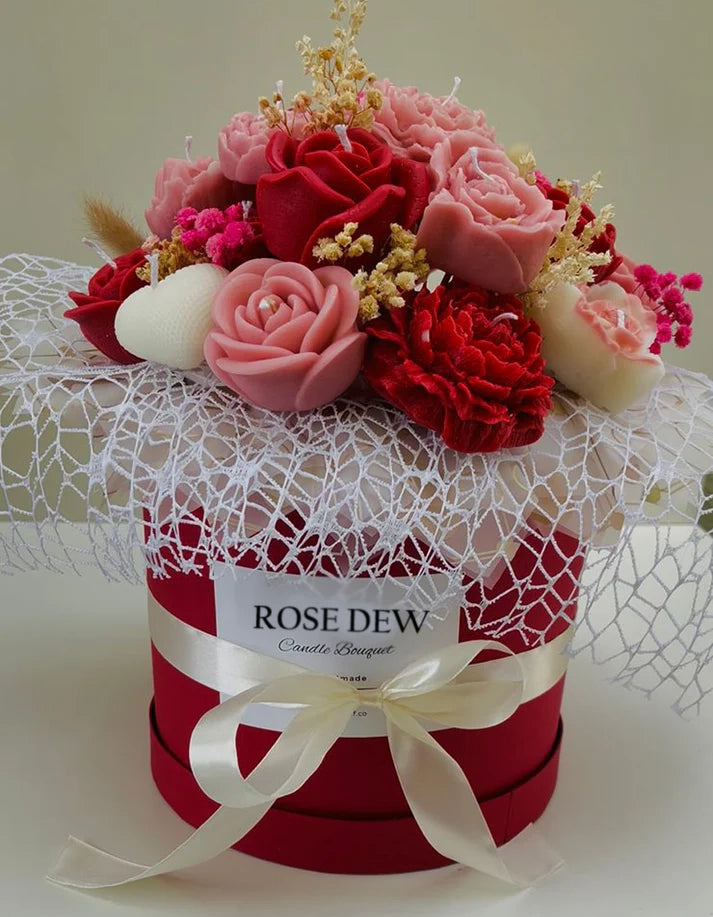 Luxe red blush romantic large floral candle bouquet gift Rose Dew Pakistan