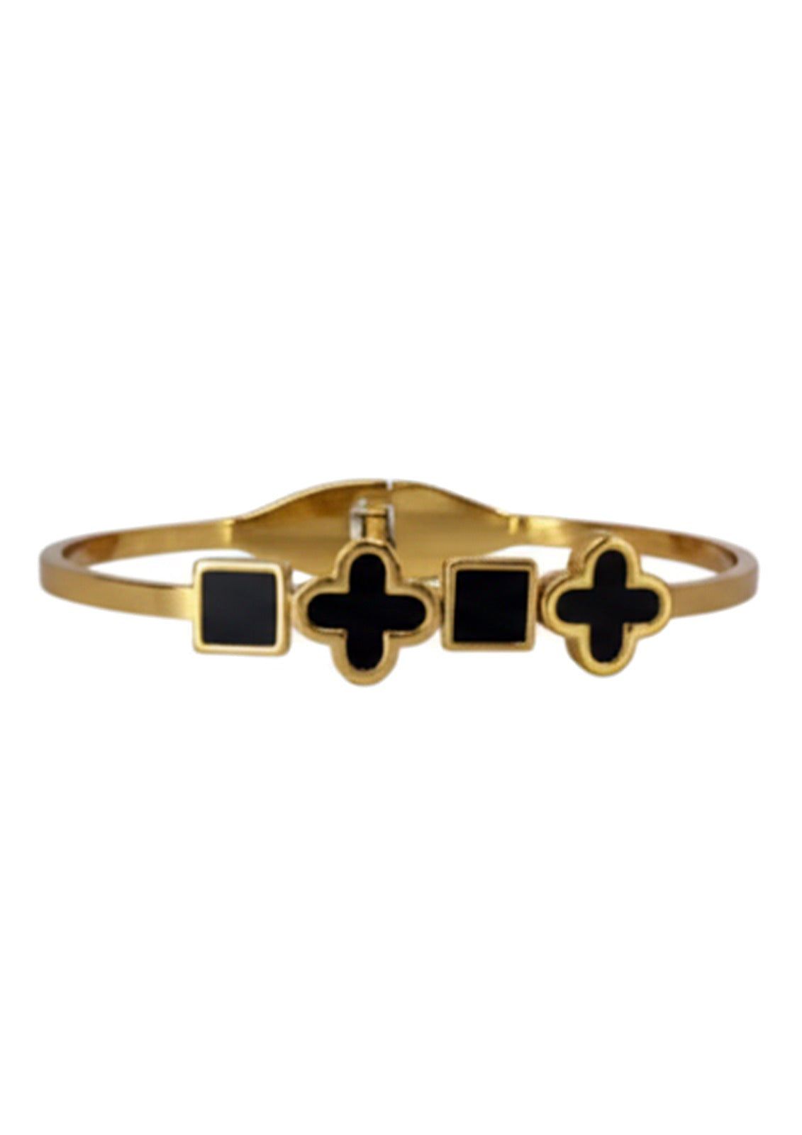 Midnight clover adjustable bangle black enamel gold tone Rose Dew Pakistan
