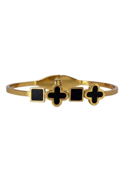 Midnight clover adjustable bangle black enamel gold tone Rose Dew Pakistan
