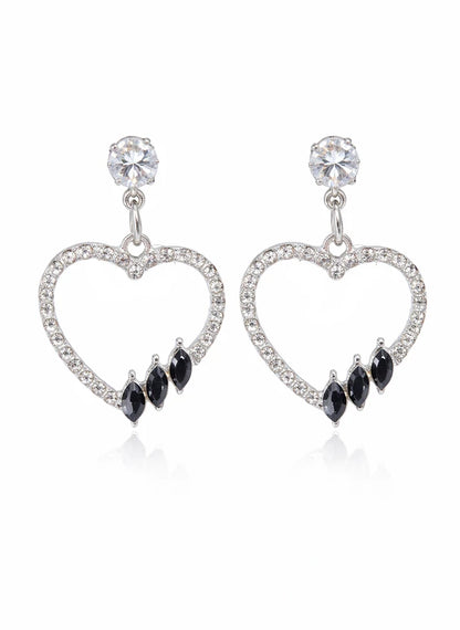 Midnight noir heart drop earrings gold tone black crystal Rose Dew Pakistan