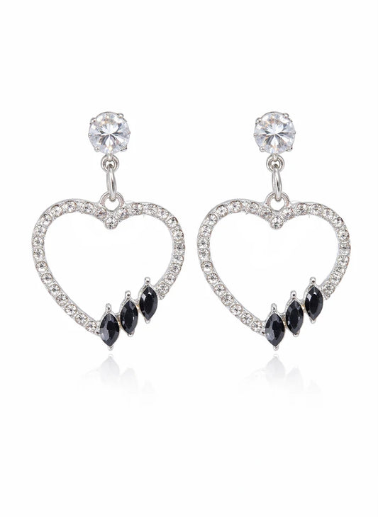 Midnight noir heart drop earrings gold tone black crystal Rose Dew Pakistan