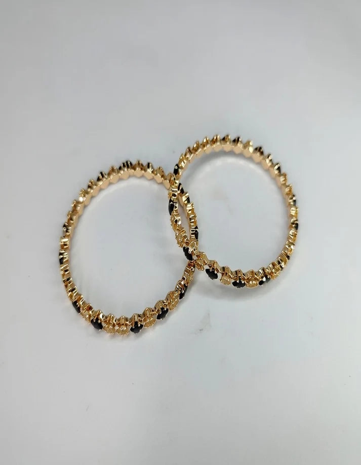 Midnight onyx adjustable bangle set black gold star stone Rose Dew Pakistan