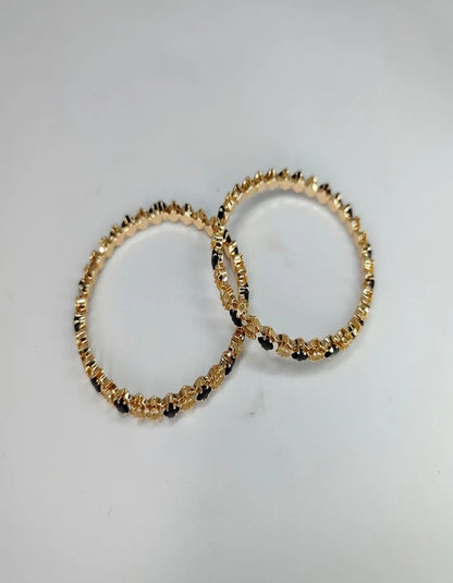 Midnight onyx adjustable bangle set black gold star stone Rose Dew Pakistan