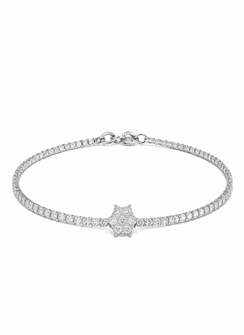 Radiant floral crystal tennis bracelet silver tone bridal Rose Dew Pakistan