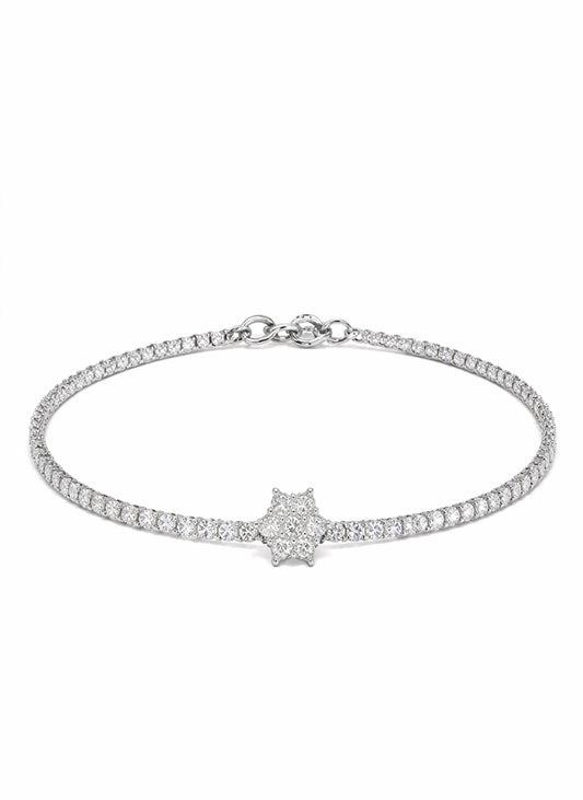 Radiant floral crystal tennis bracelet silver tone bridal Rose Dew Pakistan